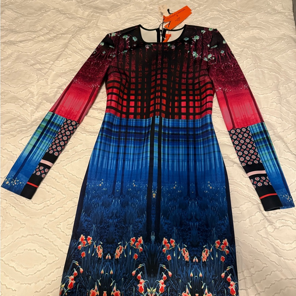 Clover Canyon Black and Red Sheath Dress Long Sleeve